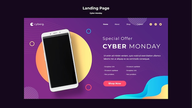 PSD page de destination du modèle cyber monday