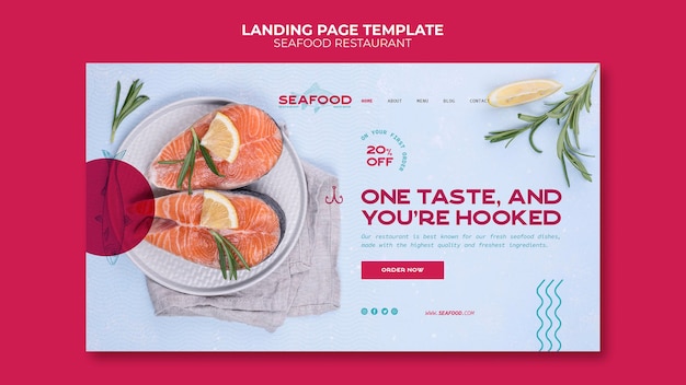 PSD page de destination du restaurant de fruits de mer