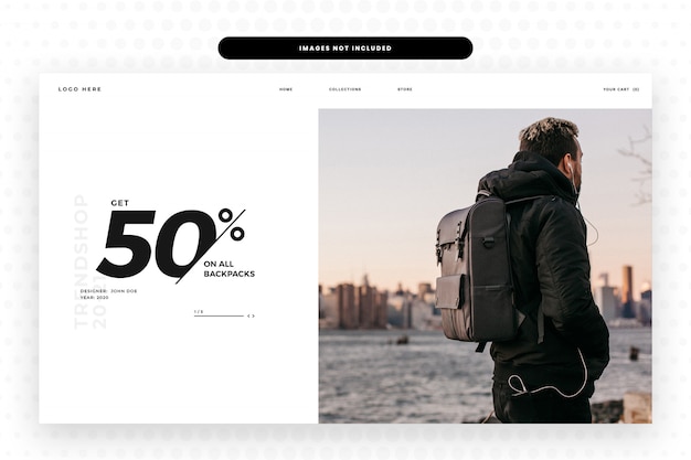 PSD page de destination du site web de vente de sacs à dos