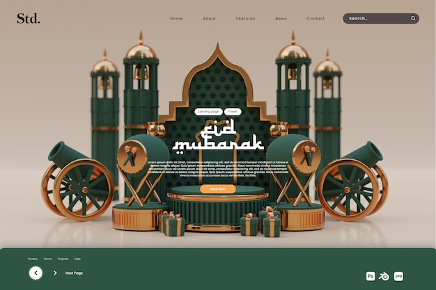 PSD page de destination eid mubarak vert foncé