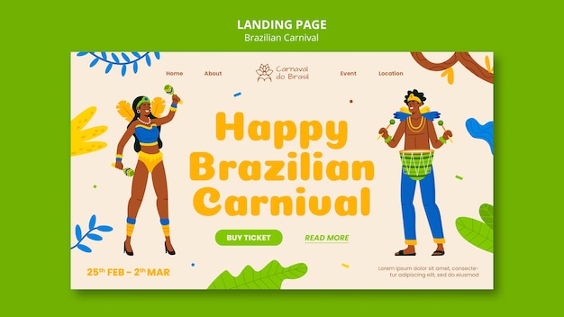 PSD page de destination de la fête du carnaval brésilien