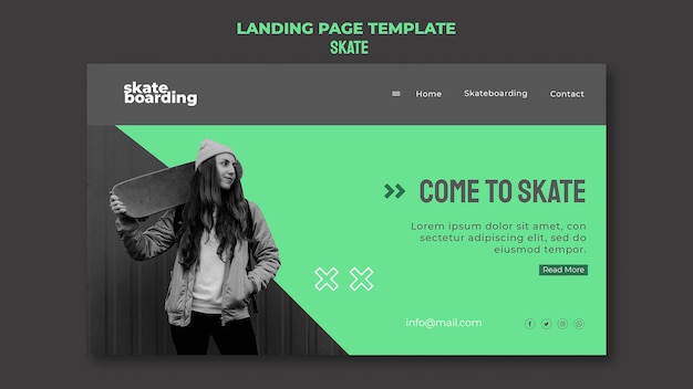 PSD page de destination pour le skateboard avec une skatrice