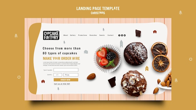 PSD page de destination de l'usine de cupcakes de noël