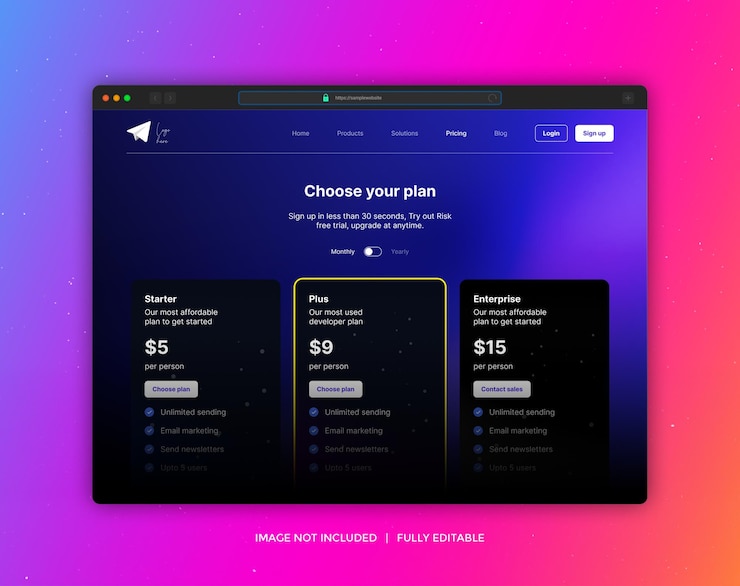 PSD page de tarification pour les sites web ou les applications
