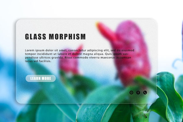 PSD une page web qui dit glass morphim.