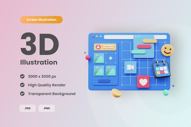 PSD une page web avec le titre 'illustration 3d'