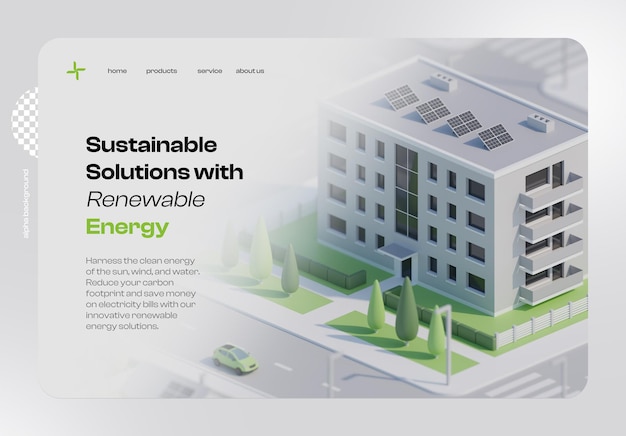 página de aterrizaje banner energía verde renovable paneles solares ilustración 3d