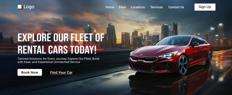 Página de aterrizaje del sitio web de alquiler de automóviles tempage página de aterrizamiento de alquiller de automóviles encabezado diseño sección de alquilar automóviles héroe