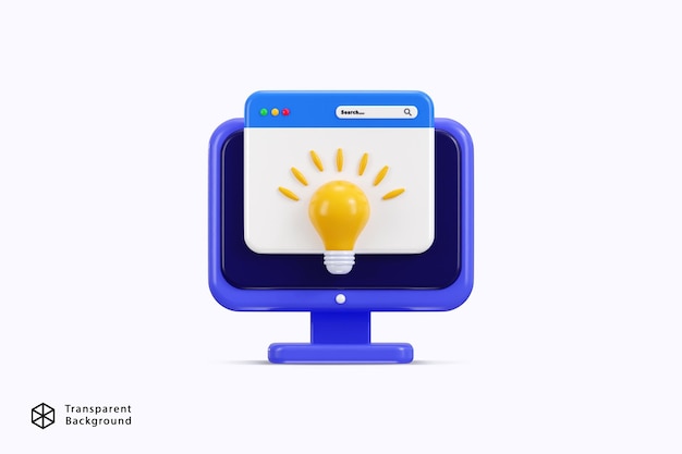 Página de aterrizaje web o banner web con bombilla Aprendizaje en línea concepto de nueva idea icono renderizado en 3D