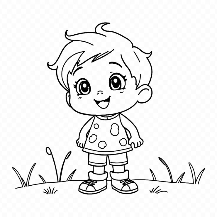 PSD página para colorear adorable niño pequeño