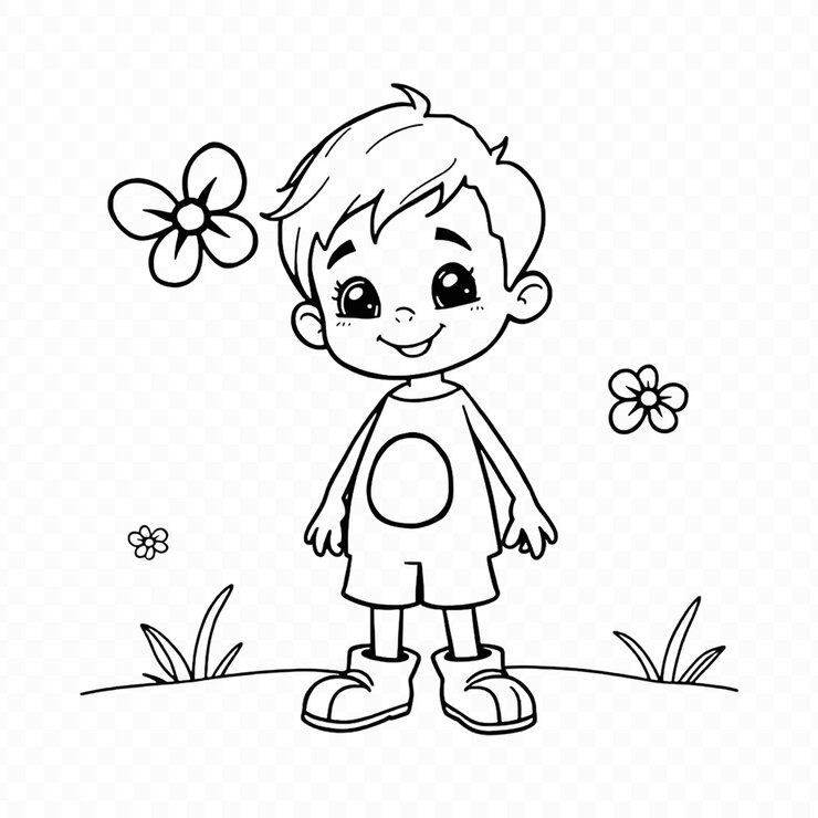 PSD pagina da colorare cute cartoon boy