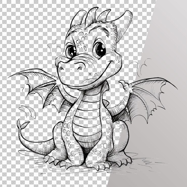 PSD pagina da colorare del drago isolata su un file psd di sfondo trasparente