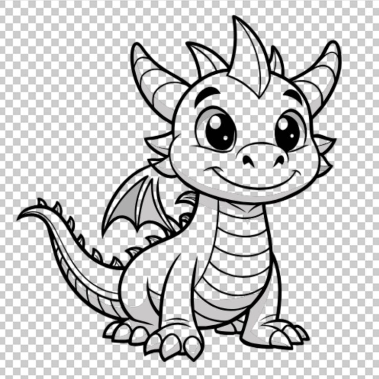 PSD pagina da colorare per bambini stile cartone animato adragon png