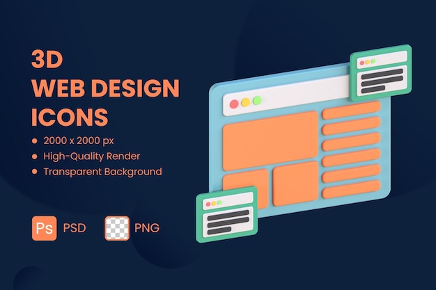 Página da Web de ilustração de ícone 3D