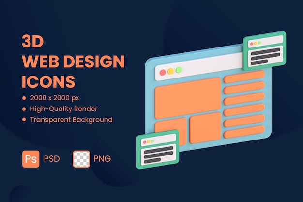 PSD página da web de ilustração de ícone 3d