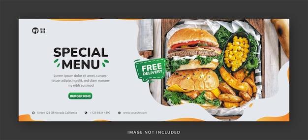 Página de capa do facebook do hambúrguer delicioso e modelo de design de banner da web Premium Psd