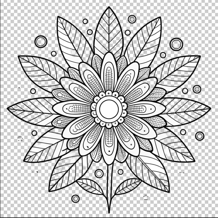 PSD página de coloração de flores simples de desenho plano desenhado à mão