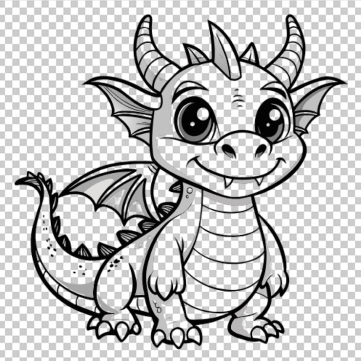PSD página de coloração para crianças estilo desenho animado adragon png