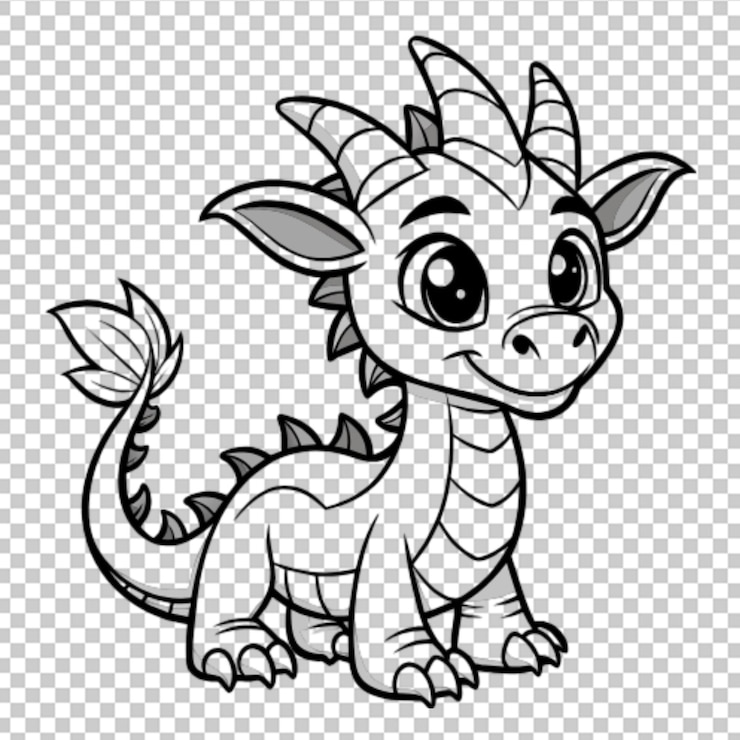 PSD página de coloração para crianças estilo desenho animado adragon png