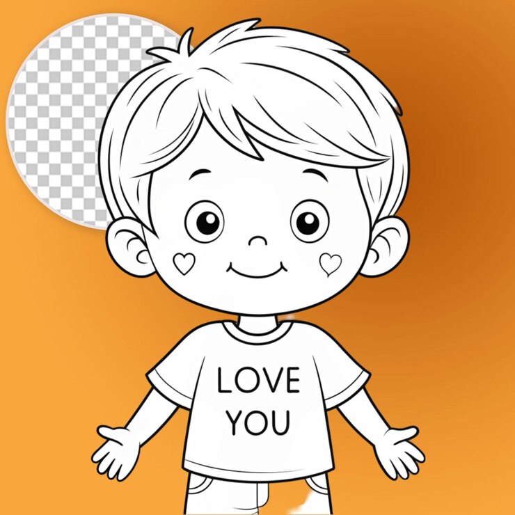 PSD página de colorir de um menino com um corte de cabelo e uma camisa