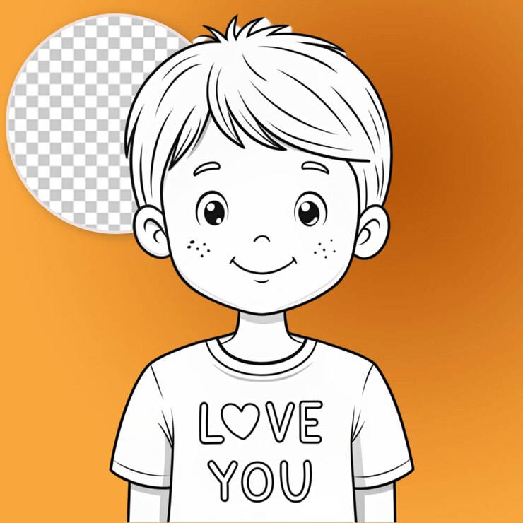 PSD página de colorir de um menino com um corte de cabelo e uma camisa