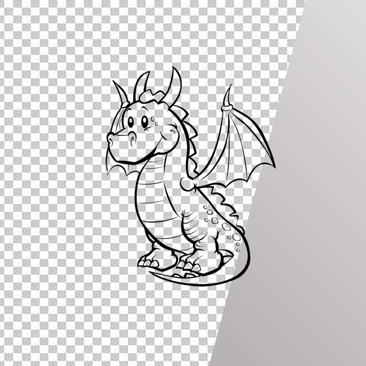 PSD página de colorir dragão isolada em arquivo psd de fundo transparente