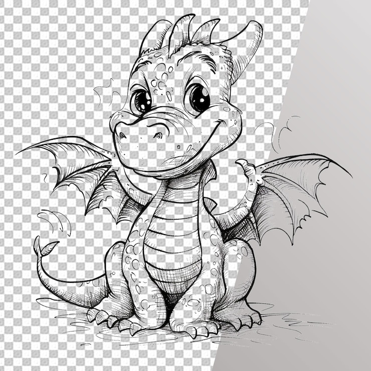 PSD página de colorir dragão isolada em arquivo psd de fundo transparente