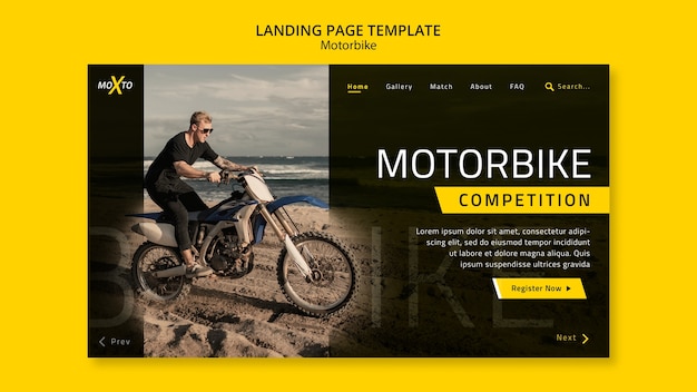 Página de destino da competição de motos