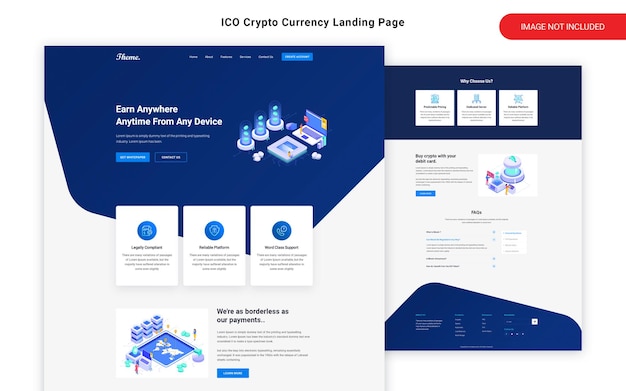 Página de destino da moeda criptográfica da ICO