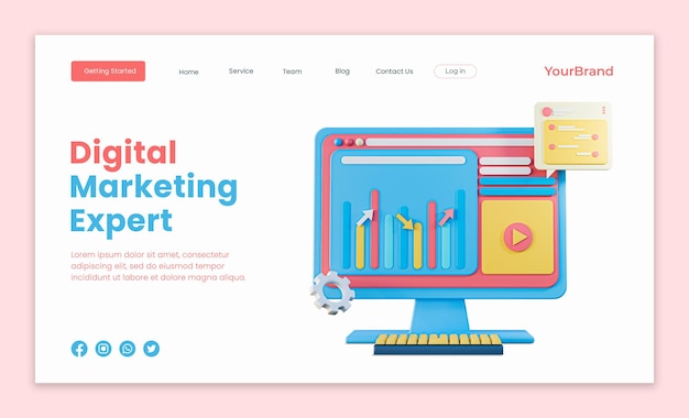 Página de destino de marketing digital, análise de marketing e conceito de responsabilidades