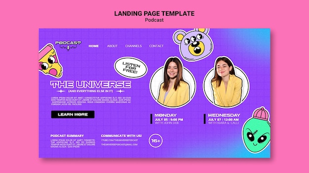 Página de destino do podcast do Universo