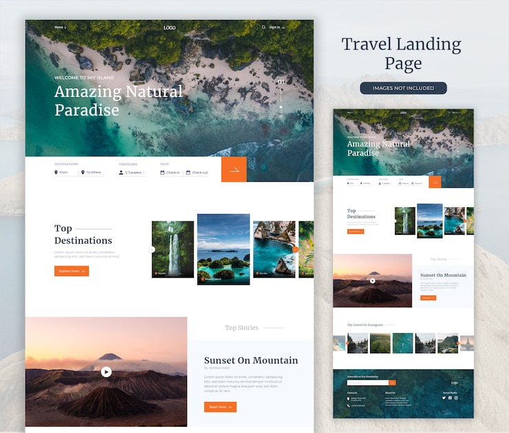 PSD página de destino do site de viagens