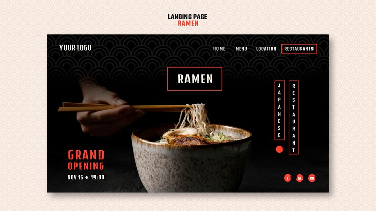 PSD página de destino para restaurante ramen japonês