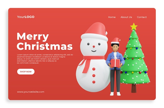 Pagina di destinazione che celebra l'illustrazione 3d della rappresentazione 3d del natale Psd Premium