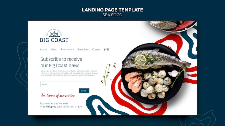 PSD pagina di destinazione dei frutti di mare