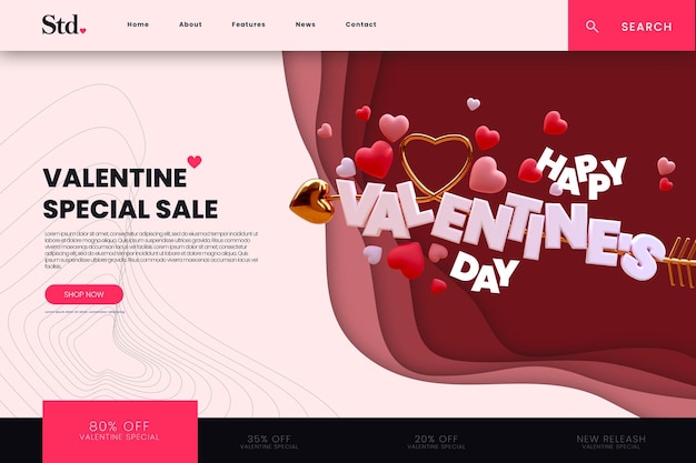 Pagina di destinazione del negozio online dell'evento di San Valentino