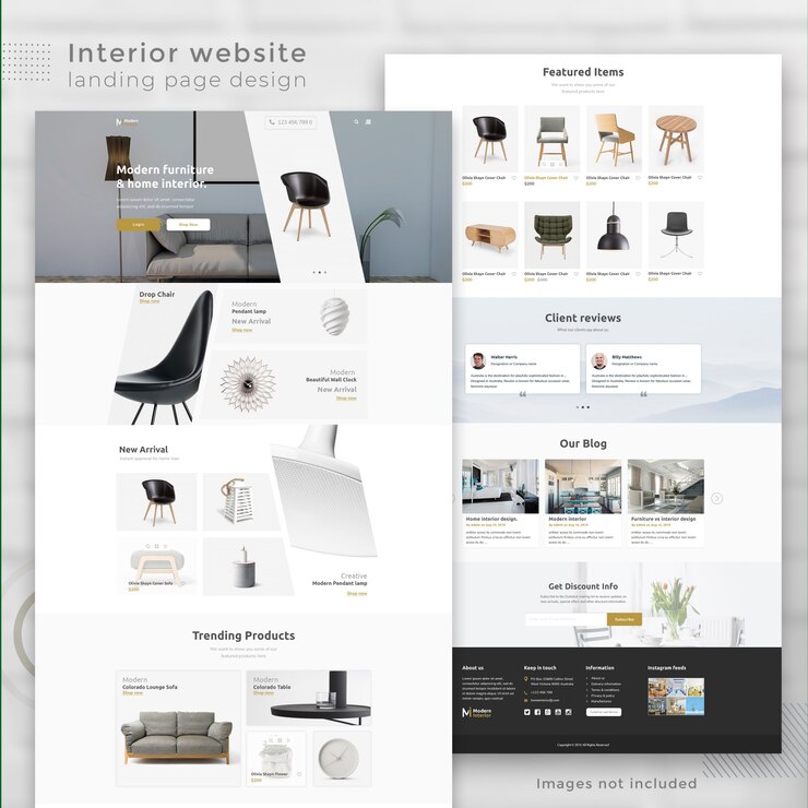 Pagina di destinazione del sito Web di e-commerce di interni moderni