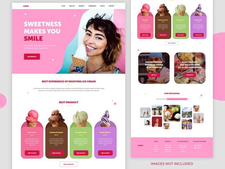 Pagina di destinazione del sito Web di prodotti alimentari