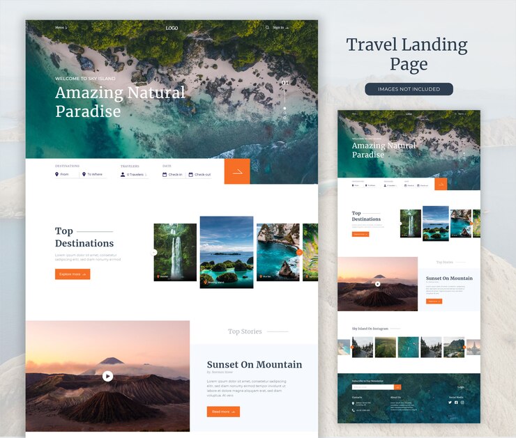 Pagina di destinazione del sito Web di viaggio