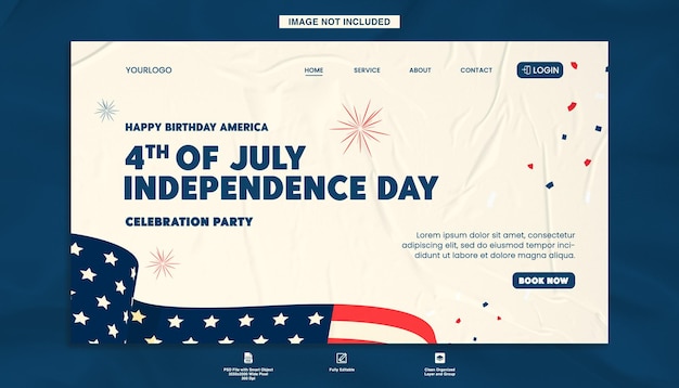 Pagina di destinazione della celebrazione del giorno dell'indipendenza americana in stile piatto