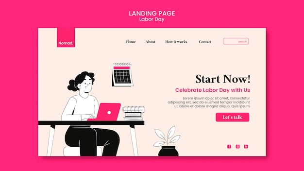 Pagina di destinazione della festa del lavoro con illustrazione