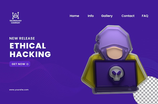 Pagina di destinazione della tecnologia modificabile con icona hacker di vetro trasparente resa 3d