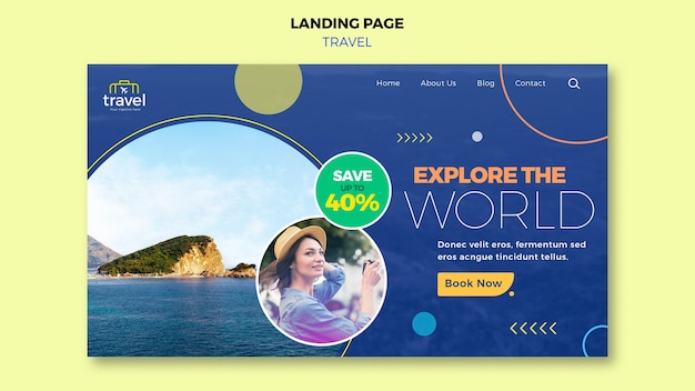 Pagina di destinazione in viaggio con foto