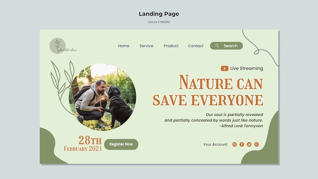 Pagina di destinazione per il tempo libero e la fauna selvatica