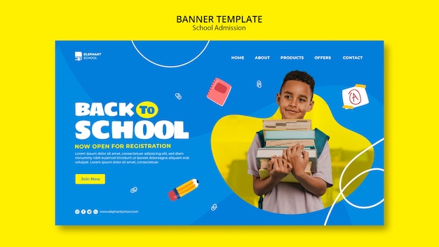 Página inicial de admissão à escola de design plano