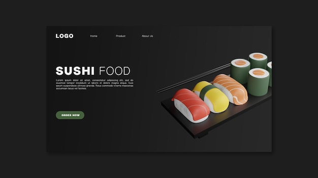 Página de inicio con sushi de ilustración 3d