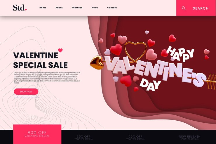 PSD página de inicio de la tienda en línea del evento de san valentín