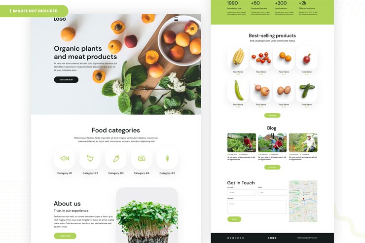 PSD página del sitio web de productos orgánicos