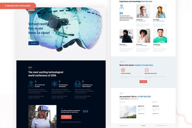 PSD página del sitio web de realidad virtual