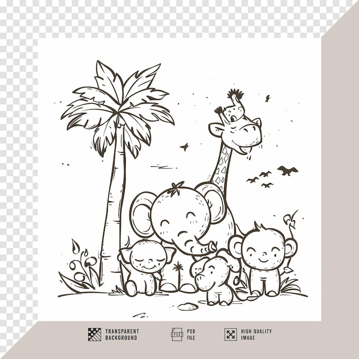 PSD páginas para colorear imprimibles para niños sin fondo calidad hd